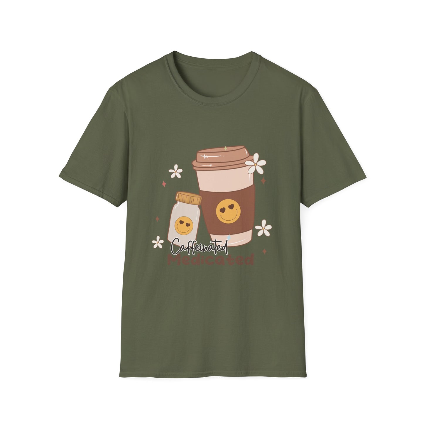 Caffeinated Medicated , Unisex Softstyle T-Shirt.